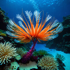 Obraz premium Vibrant Marine Worm in a Coral Reef
