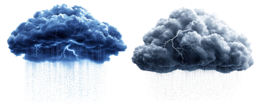 storm cloud with rain and lightning isolated on transparent background
