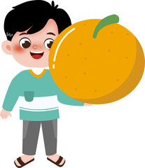 boy with orange fruit