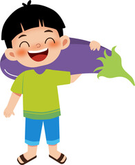 boy holding eggplant