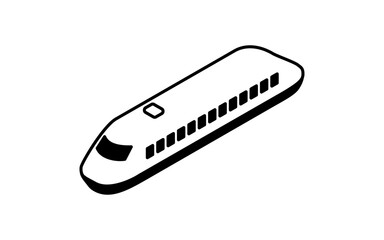 Simple and cute isometric black and white line drawing icon of a vehicle icon, high-speed rail(overall deformation)