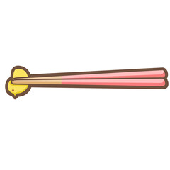 ひよこの箸置きに置かれたピンクの箸