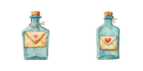 love letter in bottle watercolor vector illustration