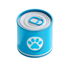 A 3D rendered icon of a blue canned cat food with a paw logo on the label set against a clean white background