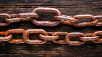This close-up image of heavy rusted chains on a wooden table captures the essence of strength and durability, often symbolizing connection and resilience in life.