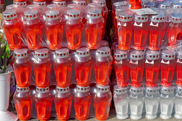 Big Stack of New Red Votive Plastic Candle Holders in Foil