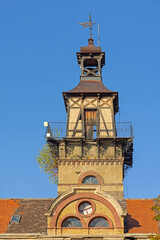 Abandoned Historic Building Fire Station Tower Landmark in Slavonski Brod Croatia at Sunny Autumn Day