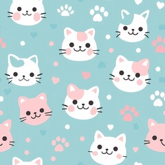 Kawaii Cat Paw Seamless Pattern in Pastel Colors.