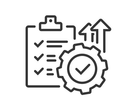 Operation automation update business process icon graphic vector line stroke, quality efficient implementation growth of software product plan outline thin linear logo, kpi project increase report