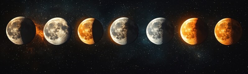 Fototapeta premium Row of phases of the moon banner