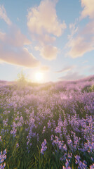 Obraz premium 3D cartoon purple lavender field