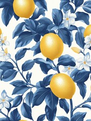 Lemons watercolor seamless pattern vintage-inspired wallpaper design with a white background and yellow lemons.