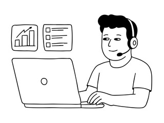 Customer support service, man at computer technical support or the call center telemarketing, hotline for business