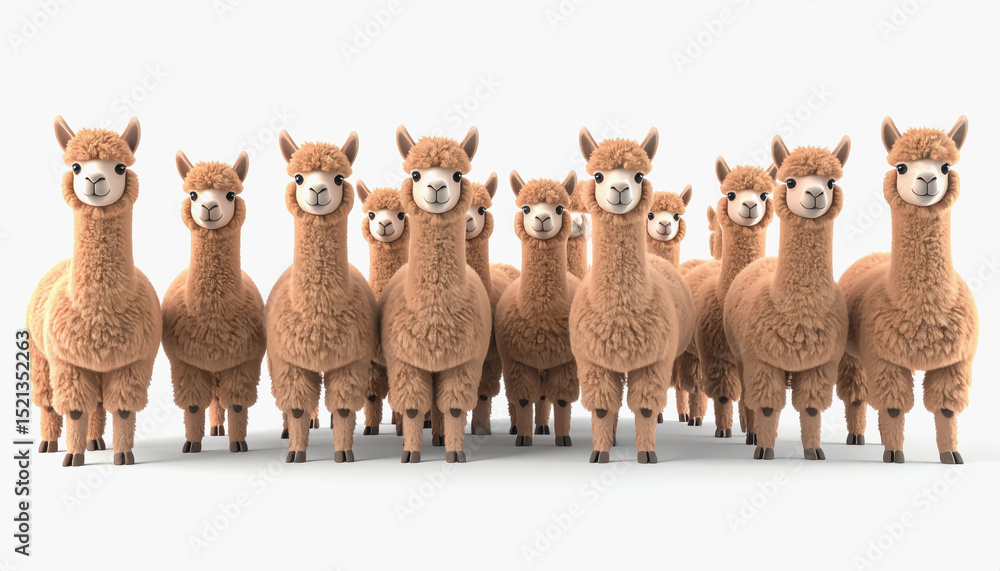 Poster charming collection of three cute 3d alpacas displaying unique features on a bright white background