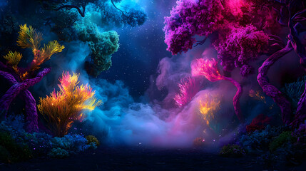 Naklejka premium Glowing Pixelated Trees At Night