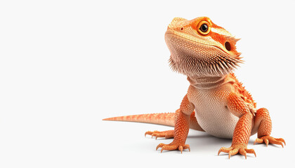 Stunning 3d full body bearded dragon reptile on a clean white background with ample space for text