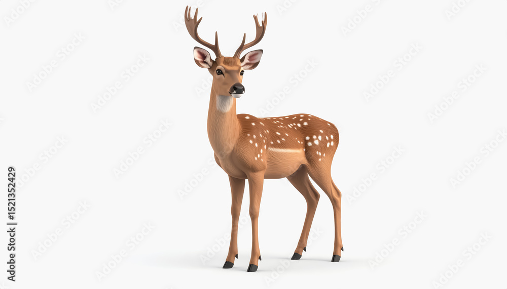 Poster charming and playful deer standing gracefully with copy space for text isolated on a white backgroun