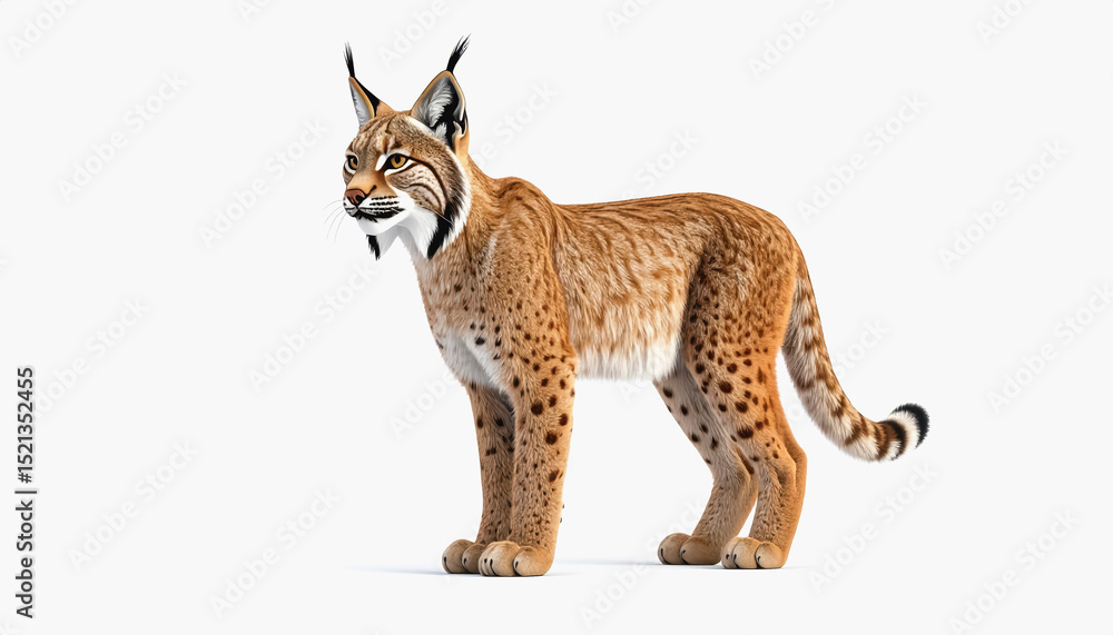Poster playful lynx character standing on a bright white background with copy space for text perfect for cr
