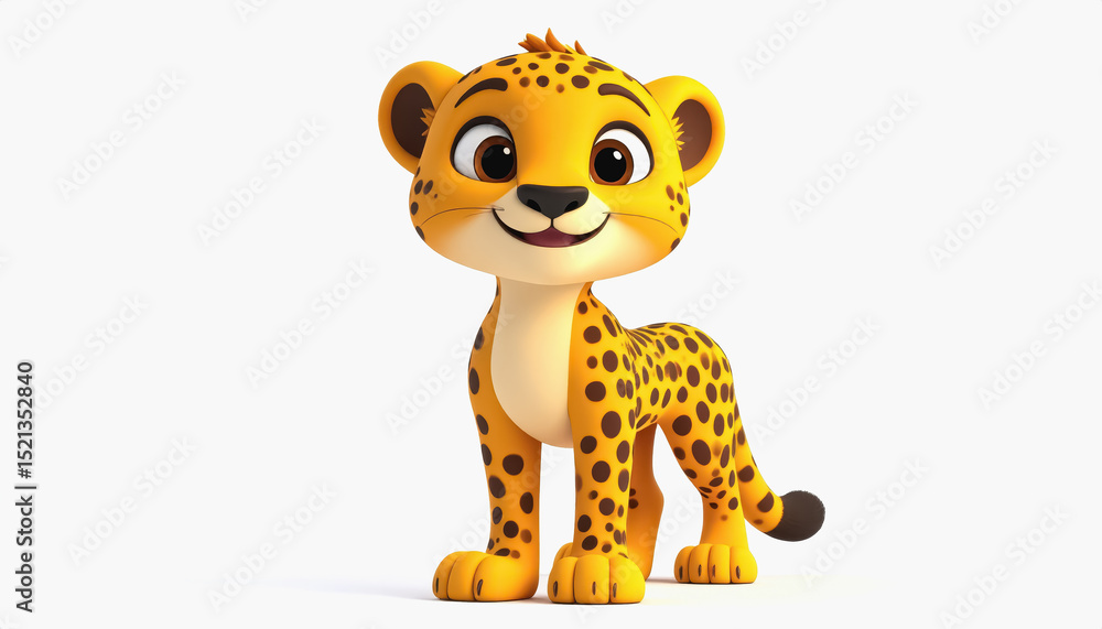 Poster charming 3d wild cheetah character in full body view isolated on a white background with room for te