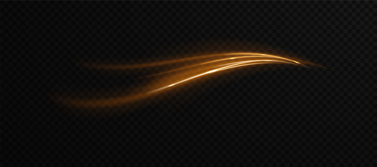 Glowing curved gold light streak with magical shimmer and elegant motion blur. Ideal for luxury visual design, UI overlays, festive effects, golden accents in animations or decorative highlights.
