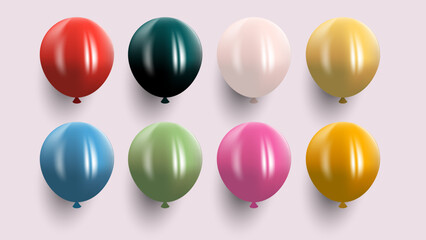 3d colorful balloons isolated set for birthday card, event banner, celebration moment.