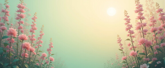 Soft focus wildflower banner with pastel tones and gentle gradient, ideal for seasonal design