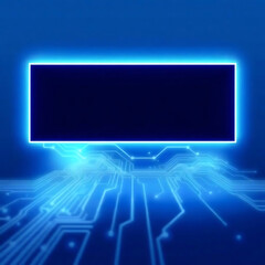 Futuristic technology background blue neon circuit board display
