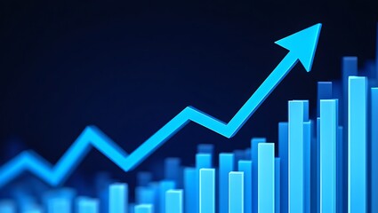 Blue Arrow and Bar Graph Illustrating Growth and Positive Trends