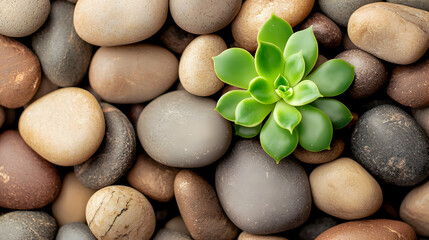 Succulent Plant On Pebbles Background
