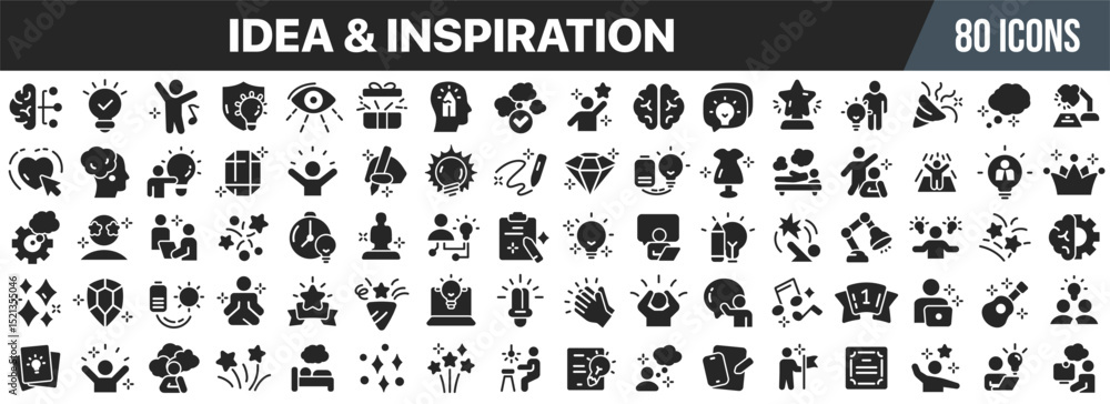 Poster idea and inspiration black icons collection. big ui icon set in a flat design. vector illustration e