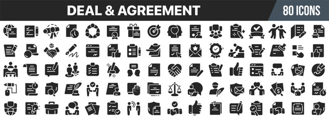 Deal and agreement black icons collection. Big UI icon set in a flat design. Vector illustration EPS10