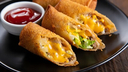 Cheeseburger Egg Rolls &ndash; Gourmet Fusion Snack | Food Photography for Menus and Promotions