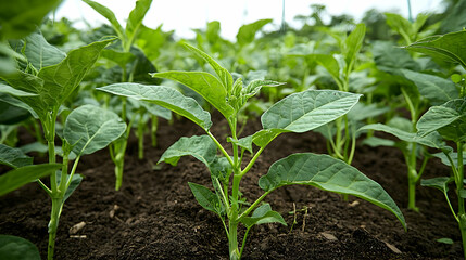 Closeup View Of Young Plants Growing In Soil