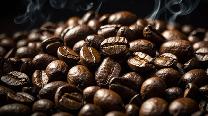 Roasting coffee beans coffee shop food photography dark environment close-up view aromatic experience