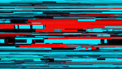 Glitch art showcasing a vivid interplay of red and blue colors in abstract digital expression during a contemporary art event