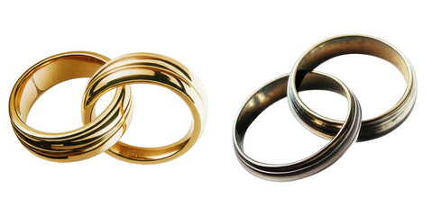 PNG Two interlocking gold and silver wedding rings are displayed on a transparent background.