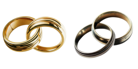 PNG Two interlocking gold and silver wedding rings are displayed on a transparent background.