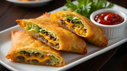 Cheeseburger Egg Rolls &ndash; Gourmet Fusion Snack | Food Photography for Menus and Promotions