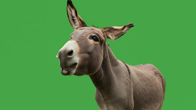Donkey Portrait on Green Screen: Humorous Animal Stock Image