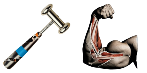PNG Collage featuring a massage tool and muscular arm.
