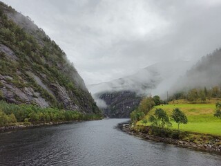 Beautiful misty fjord in Norway