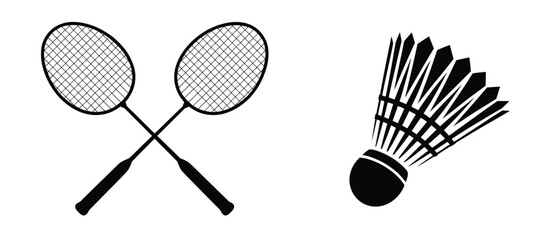 Badminton Rackets and Shuttlecock Icon Set
