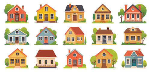Collection of Colorful Suburban House Illustrations