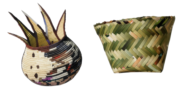 PNG collage features a sculpted woven cactus and a textured basket.