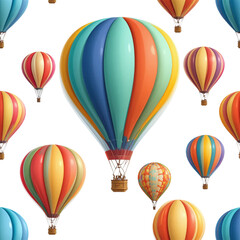 seamless pattern of colorful hot air balloons in 3D