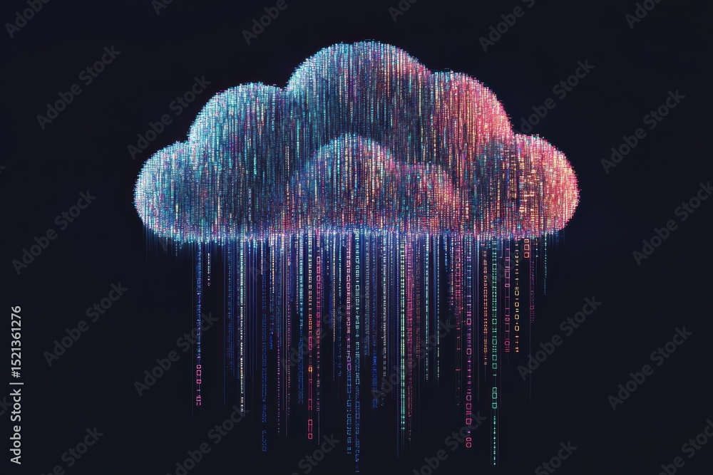 Poster digital cloud formation composed of binary data streams in an abstract representation