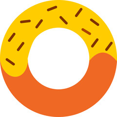 Colorful Flat Donut Icon with Yellow and Orange Frosting and Chocolate Sprinkles