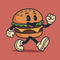 Funny cartoon burger illustration with smiling character art