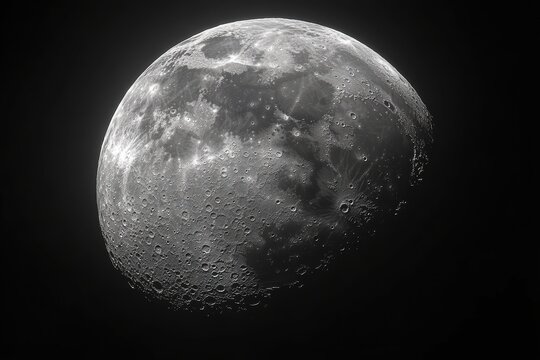 Detailed view of lunar surface highlighting craters and features in black and white