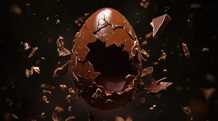 Shattered Chocolate Egg on Dark Background -